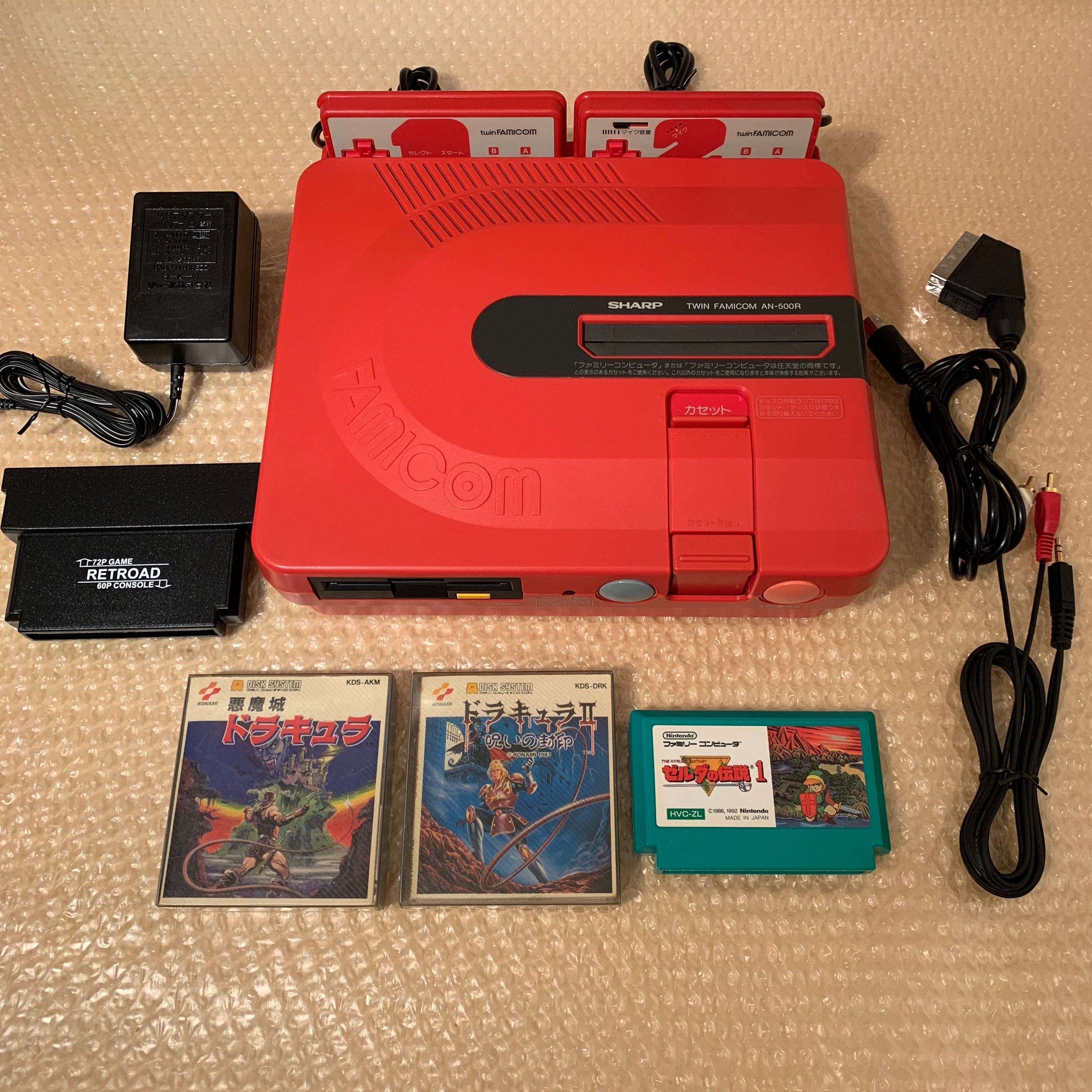 SHARP Twin Famicom set (AN-500R) with NESRGB kit and NES adapter